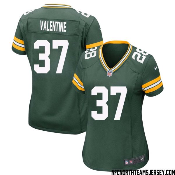 Carrington Valentine No 37 Green Bay Packers Home Game Jersey Womens – Replica