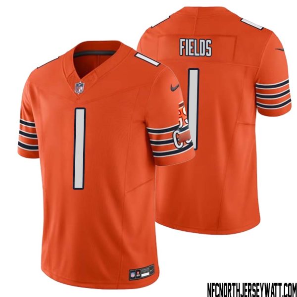 Justin Fields No 1 Men Orange Chicago Bears Vapor F.u.s.e. Limited Jersey – Replica