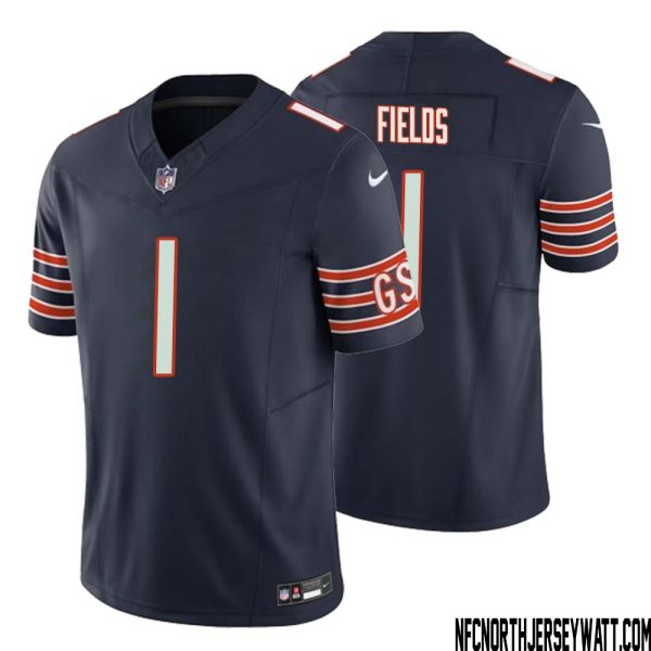 Justin Fields No 1 Men Navy Chicago Bears Vapor F.u.s.e. Limited Jersey – Replica