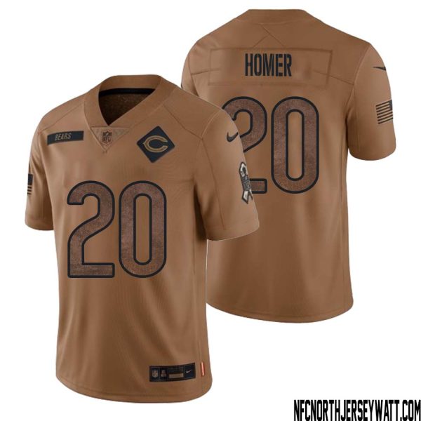 Travis Homer No 20 Men Brown Chicago Bears 2023 Salute To Service Retired Player Limited Jersey – Replica