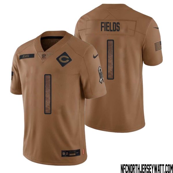 Justin Fields No 1 Men Brown Chicago Bears 2023 Salute To Service Retired Player Limited Jersey – Replica