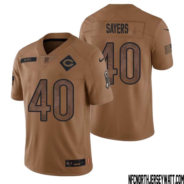 Gale Sayers No 40 Men Brown Chicago Bears 2023 Salute To Service Retired Player Limited Jersey – Replica
