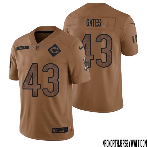 DeMarquis Gates No 43 Men Brown Chicago Bears 2023 Salute To Service Retired Player Limited Jersey – Replica