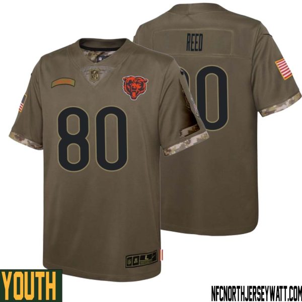 Joe Reed No 80 Youth Olive Chicago Bears 2022 Salute To Service Retired Player Limited Jersey – Replica