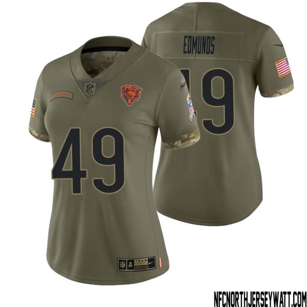 Tremaine Edmunds No 49 Women Olive Chicago Bears 2022 Salute To Service Retired Player Limited Jersey – Replica