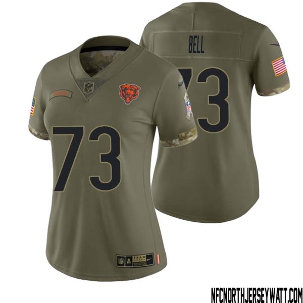Travis Bell No 73 Women Olive Chicago Bears 2022 Salute To Service Retired Player Limited Jersey – Replica