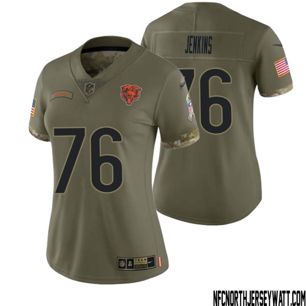 Teven Jenkins No 76 Women Olive Chicago Bears 2022 Salute To Service Retired Player Limited Jersey – Replica