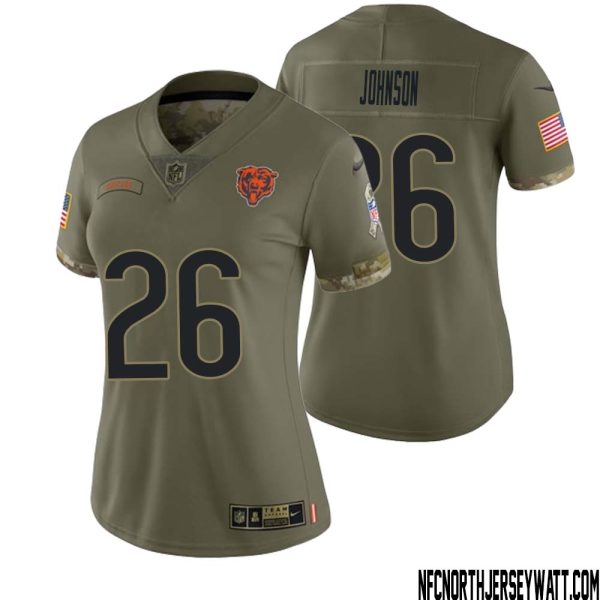 Quindell Johnson No 26 Women Olive Chicago Bears 2022 Salute To Service Retired Player Limited Jersey – Replica