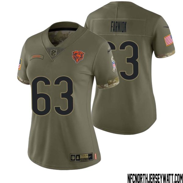 Matt Farniok No 63 Women Olive Chicago Bears 2022 Salute To Service Retired Player Limited Jersey – Replica