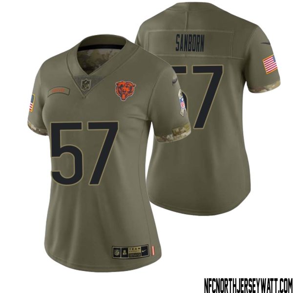 Jack Sanborn No 57 Women Olive Chicago Bears 2022 Salute To Service Retired Player Limited Jersey – Replica