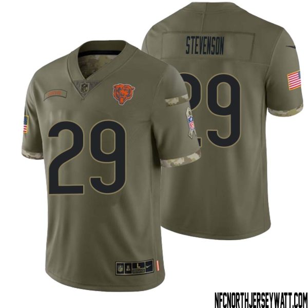 Tyrique Stevenson No 29 Men Olive Chicago Bears 2022 Salute To Service Retired Player Limited Jersey – Replica