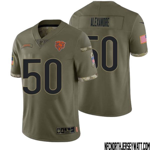 Deslin Alexandre No 50 Men Olive Chicago Bears 2022 Salute To Service Retired Player Limited Jersey – Replica