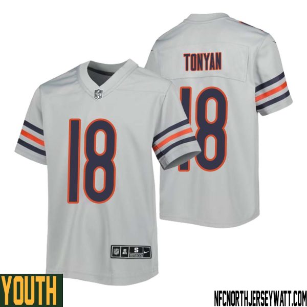 Robert Tonyan No 18 Youth Silver Chicago Bears Inverted Legend Jersey – Replica