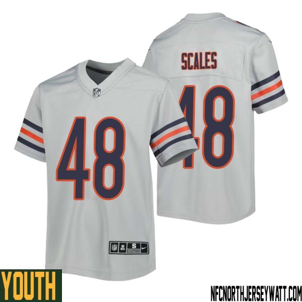 Patrick Scales No 48 Youth Silver Chicago Bears Inverted Legend Jersey – Replica