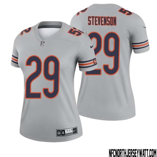 Tyrique Stevenson No 29 Women Silver Chicago Bears Inverted Legend Jersey – Replica