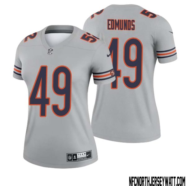 Tremaine Edmunds No 49 Women Silver Chicago Bears Inverted Legend Jersey – Replica