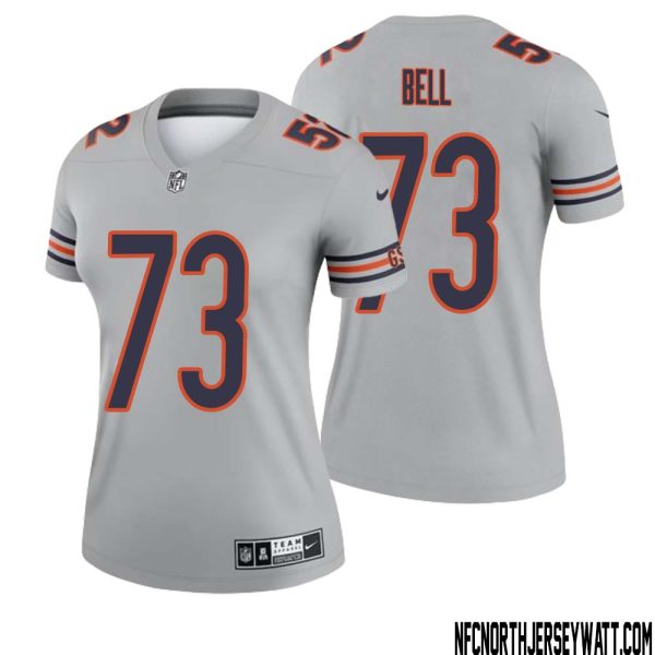 Travis Bell No 73 Women Silver Chicago Bears Inverted Legend Jersey – Replica