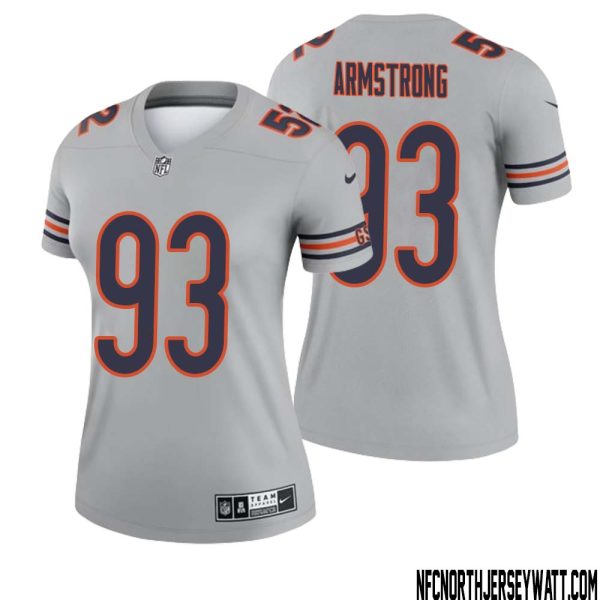 Trace Armstrong No 93 Women Silver Chicago Bears Inverted Legend Jersey – Replica
