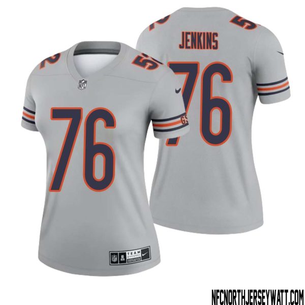 Teven Jenkins No 76 Women Silver Chicago Bears Inverted Legend Jersey – Replica