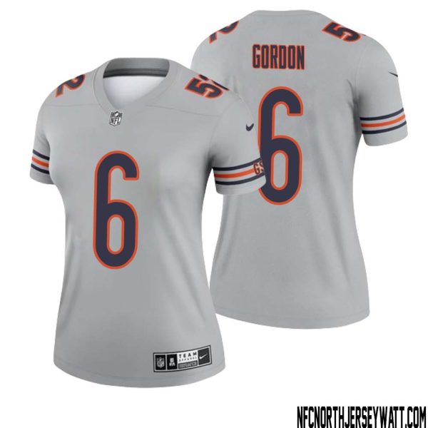Kyler Gordon No 6 Women Silver Chicago Bears Inverted Legend Jersey – Replica