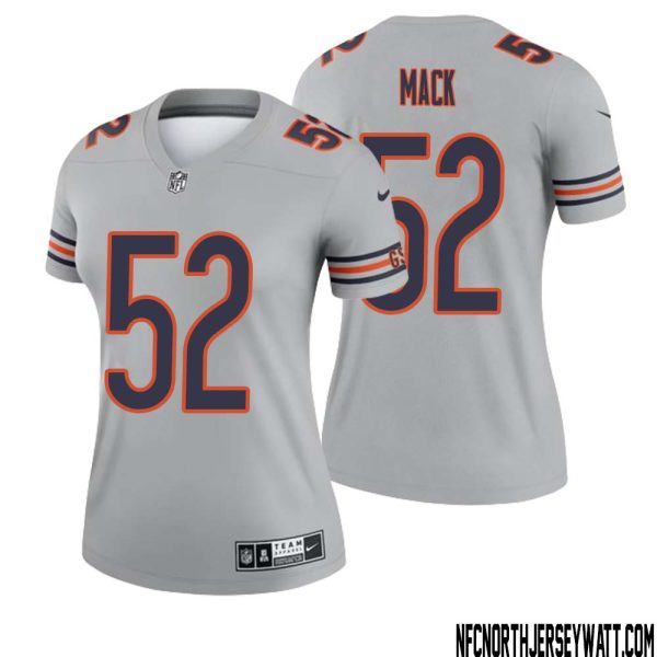 Khalil Mack No 52 Women Silver Chicago Bears Inverted Legend Jersey – Replica