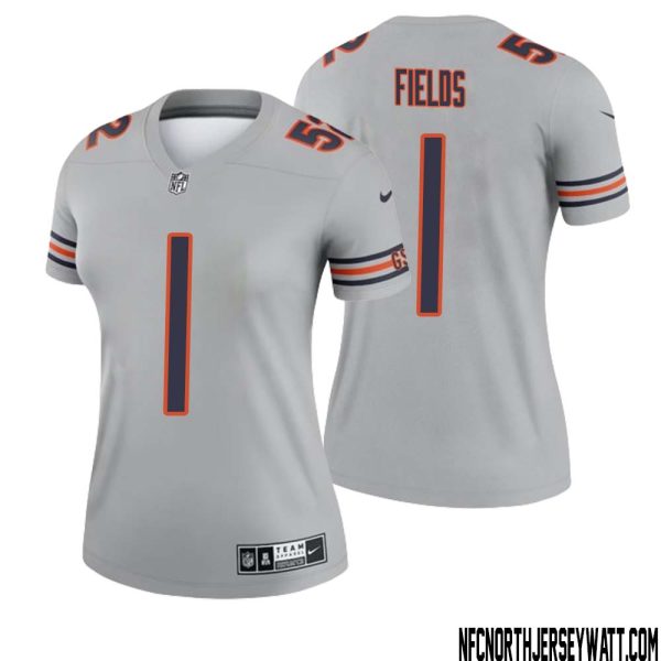 Justin Fields No 1 Women Silver Chicago Bears Inverted Legend Jersey – Replica