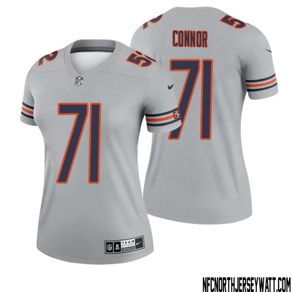 George Connor No 71 Women Silver Chicago Bears Inverted Legend Jersey – Replica