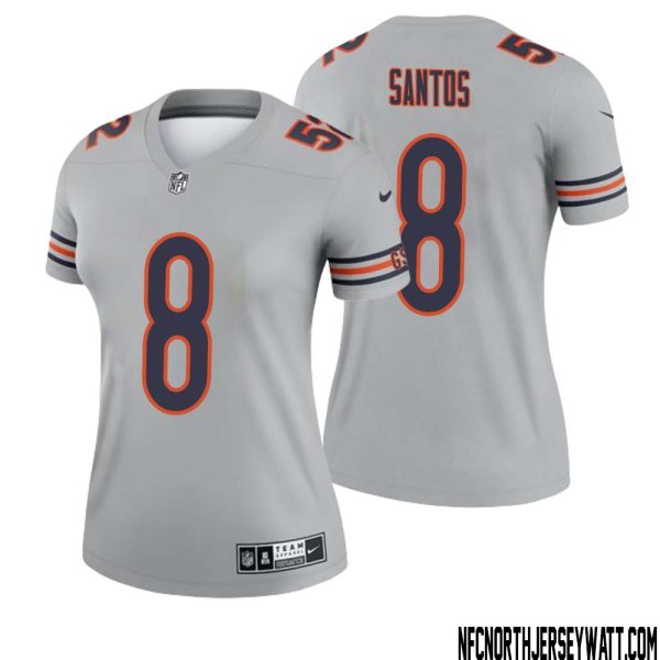 Cairo Santos No 8 Women Silver Chicago Bears Inverted Legend Jersey – Replica