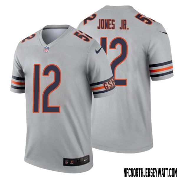 Velus Jones Jr. No 12 Men Silver Chicago Bears Inverted Legend Jersey – Replica