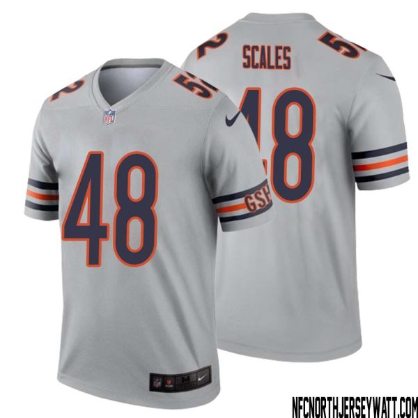 Patrick Scales No 48 Men Silver Chicago Bears Inverted Legend Jersey – Replica