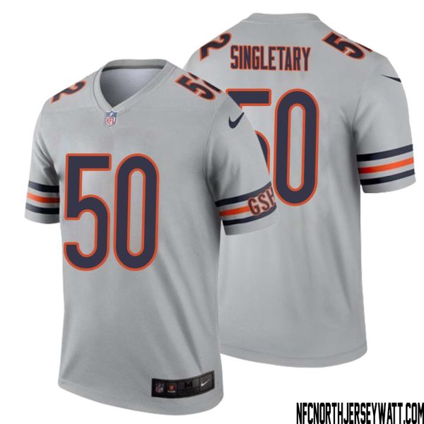 Mike Singletary No 50 Men Silver Chicago Bears Inverted Legend Jersey – Replica