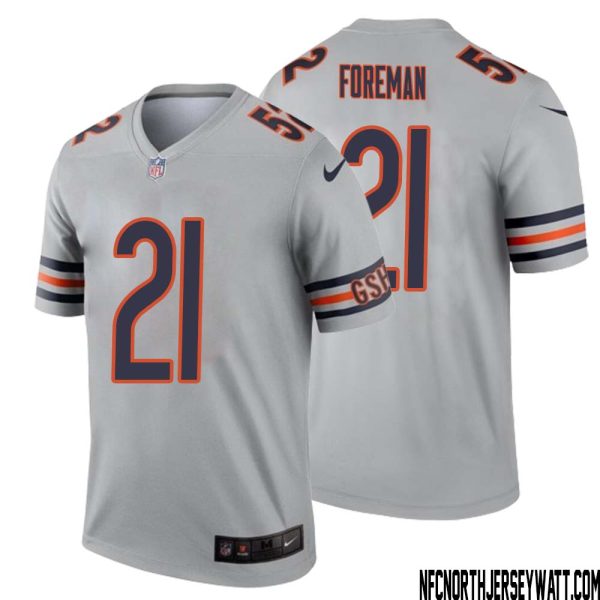 D?Onta Foreman No 21 Men Silver Chicago Bears Inverted Legend Jersey – Replica