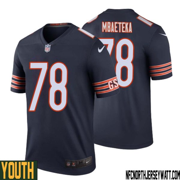 Roy Mbaeteka No 78 Youth Navy Chicago Bears Color Rush Legend Jersey – Replica