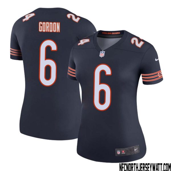 Kyler Gordon No 6 Women Navy Chicago Bears Color Rush Legend Jersey – Replica