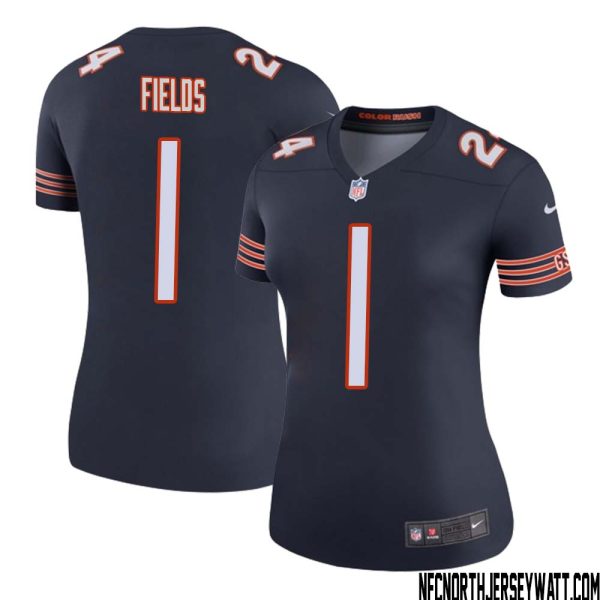 Justin Fields No 1 Women Navy Chicago Bears Color Rush Legend Jersey – Replica