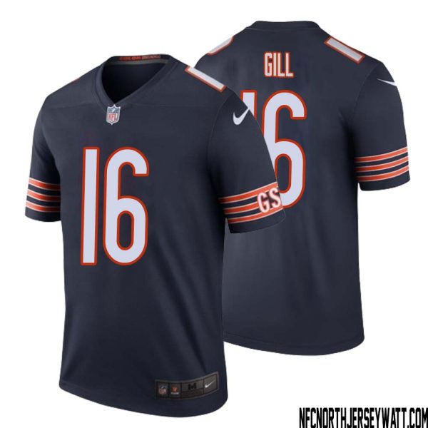 Trenton Gill No 16 Men Navy Chicago Bears Color Rush Legend Jersey – Replica