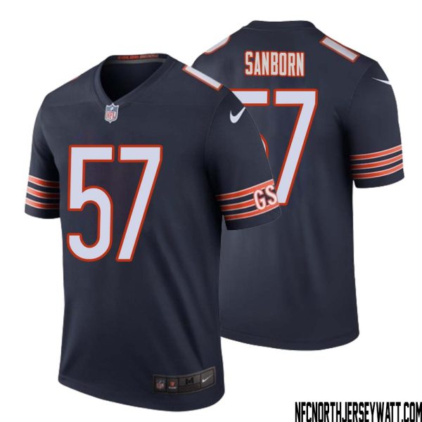 Jack Sanborn No 57 Men Navy Chicago Bears Color Rush Legend Jersey – Replica