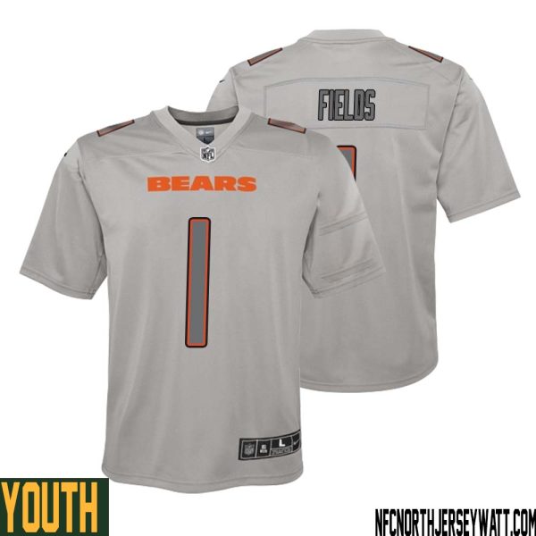Justin Fields No 1 Youth Gray Chicago Bears Atmosphere Fashion Game Jersey – Replica