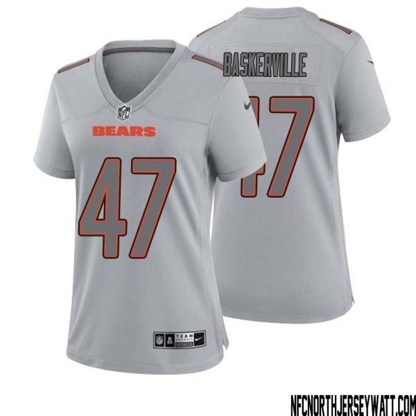 Micah Baskerville No 47 Women Gray Chicago Bears Atmosphere Fashion Game Jersey – Replica