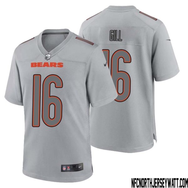 Trenton Gill No 16 Men Gray Chicago Bears Atmosphere Fashion Game Jersey – Replica