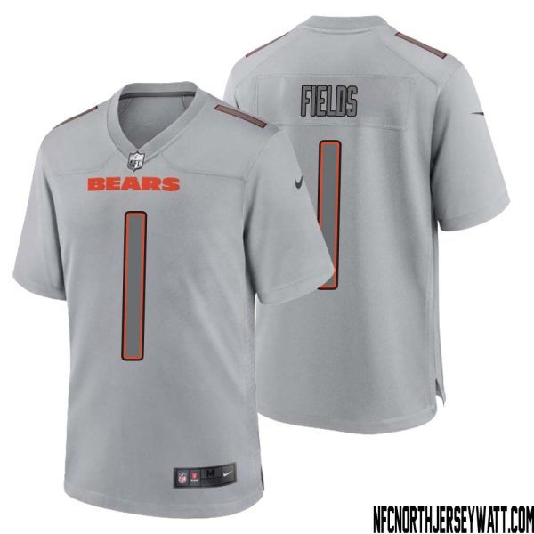 Justin Fields No 1 Men Gray Chicago Bears Atmosphere Fashion Game Jersey – Replica