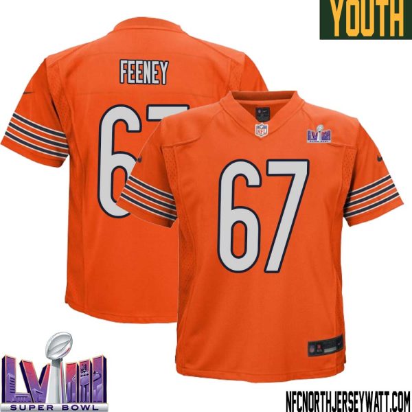 Dan Feeney No 67 Chicago Bears Super Bowl Lviii Alternate Game Jersey Orange For Youth – Replica
