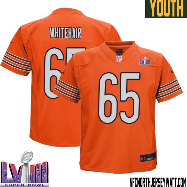 Cody Whitehair No 65 Chicago Bears Super Bowl Lviii Alternate Game Jersey Orange For Youth – Replica
