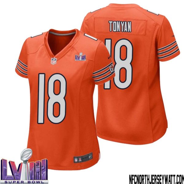 Robert Tonyan No 18 Chicago Bears Super Bowl Lviii Alternate Game Jersey Orange For Women – Replica