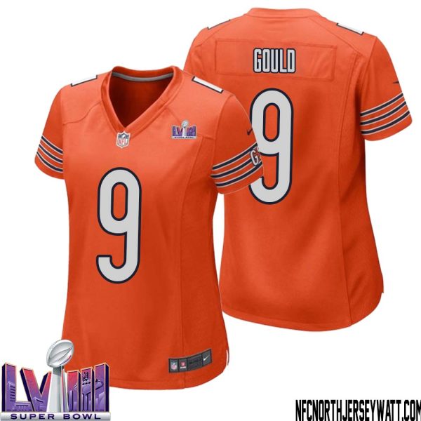 Robbie Gould No 9 Chicago Bears Super Bowl Lviii Alternate Game Jersey Orange For Women – Replica