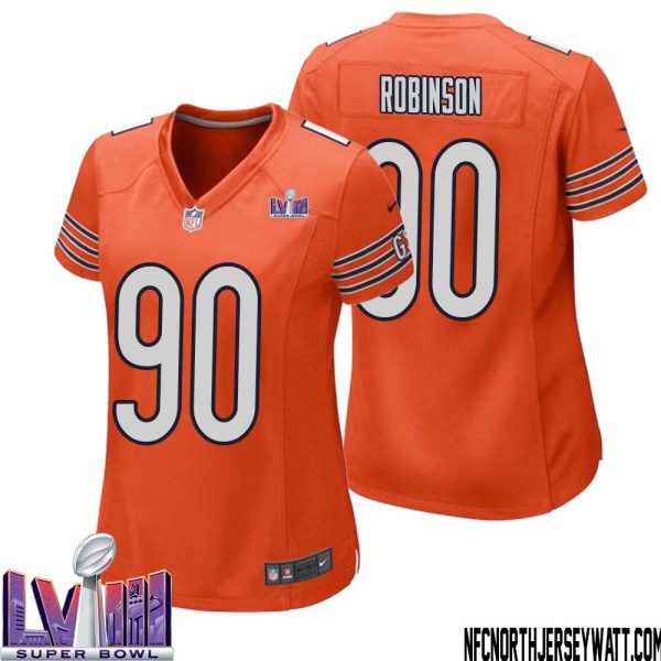 Dominique Robinson No 90 Chicago Bears Super Bowl LVIII Alternate Game Jersey Orange for Women – Replica