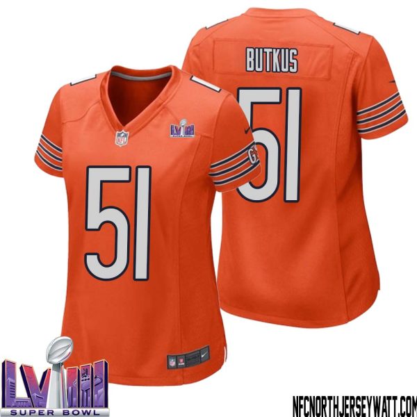 Dick Butkus No 51 Chicago Bears Super Bowl LVIII Alternate Game Jersey Orange for Women – Replica