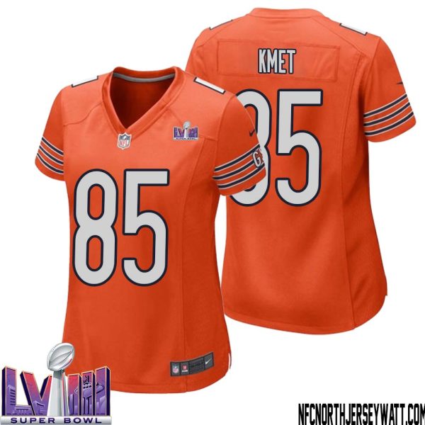 Cole Kmet No 85 Chicago Bears Super Bowl Lviii Alternate Game Jersey Orange For Women – Replica
