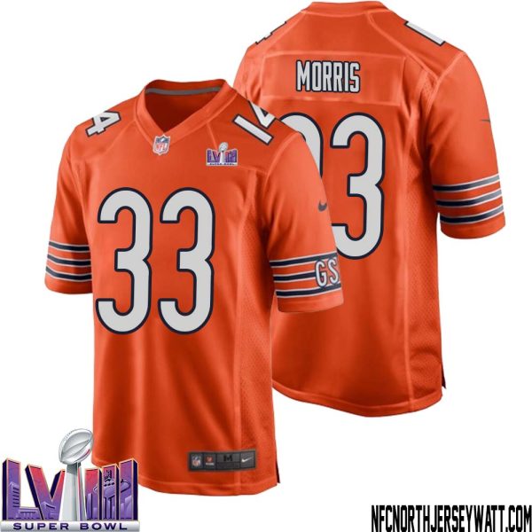 Larry Morris No 33 Chicago Bears Super Bowl Lviii Alternate Game Jersey Orange For Men – Replica