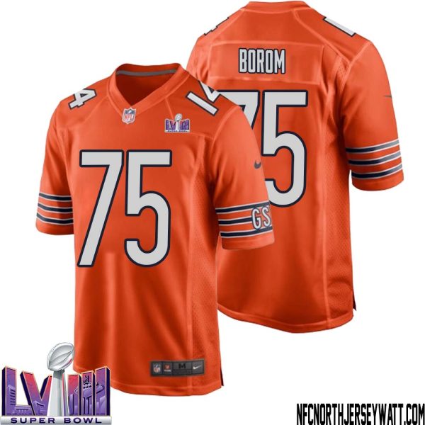 Larry Borom No 75 Chicago Bears Super Bowl Lviii Alternate Game Jersey Orange For Men – Replica